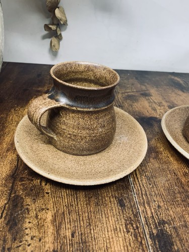 Vintage Stoneware Mugs Cups Saucers  Brown - Picture 3 of 17