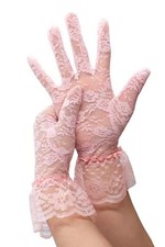 Women's Lace Floral Opera Tea Party Gloves 80s Wrist Length One Size Pink