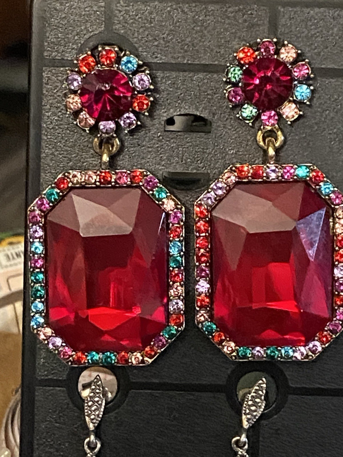 Red Crystal rhinestone statement stud earrings #4… - image 3