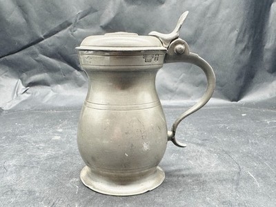 ANTIKER GLASW60 GEORGISCHER ZINN DECKEL BIERKRUG KRUG MASS KRONE TOP KRUG
