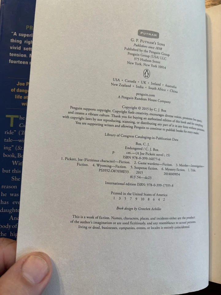 SIGNED Endangered By C. J. Box 1st Edition First Printing 2015 HCDJ - Image 3 of 4