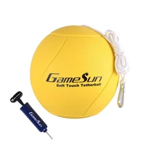 Tetherball Ball and Rope with Carabineer, Soft Touch, Portable Yellow
