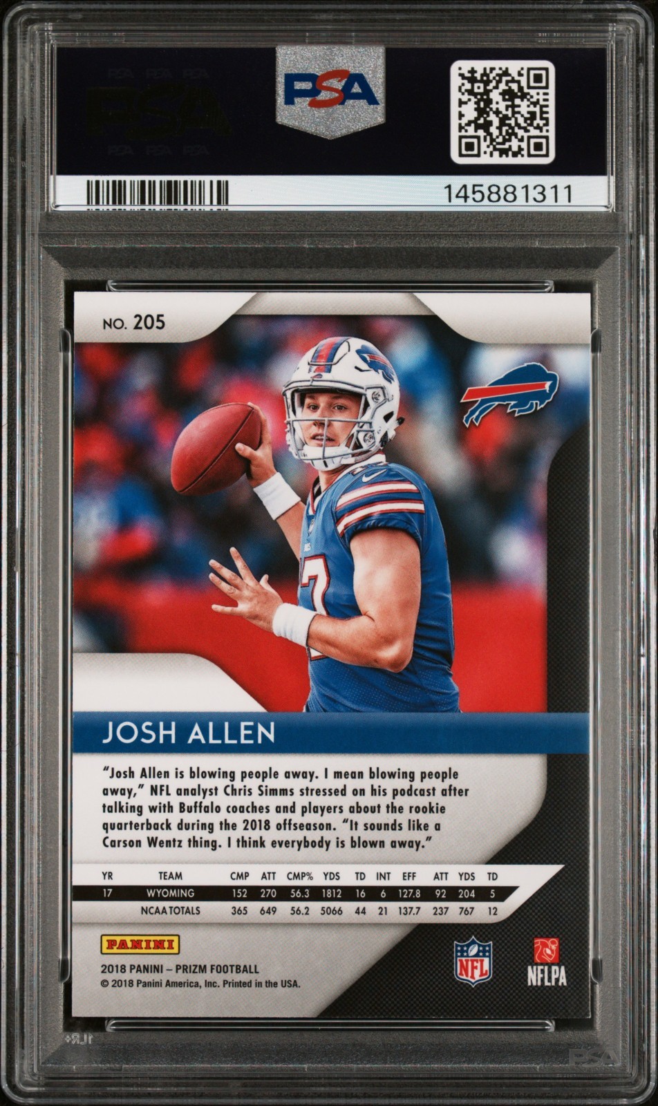 JOSH ALLEN 2018 PANINI PRIZM ROOKIE RC #205 PSA 9 MINT! BILLS MVP QB! #145881311 view 2