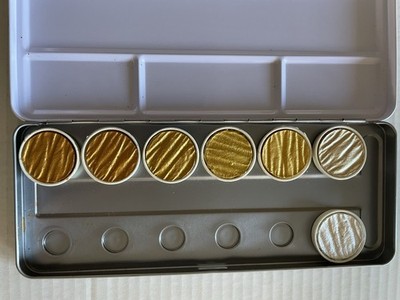 Finetec Gold and silver Metallic Ink Pallete x7 Color  Pans Mixed Media