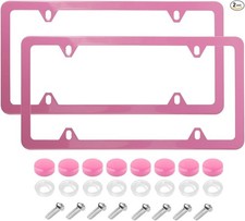 4 Holes Super Slim Matte Pink License Plate Frames, Stainless Steel Pink