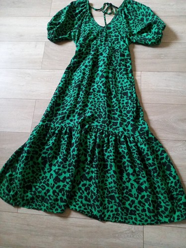 George grün & schwarz Leopardenmuster Hängerchen Kleid Rüschen Urlaub Boho Freizeit UK10 - Bild 4 von 19