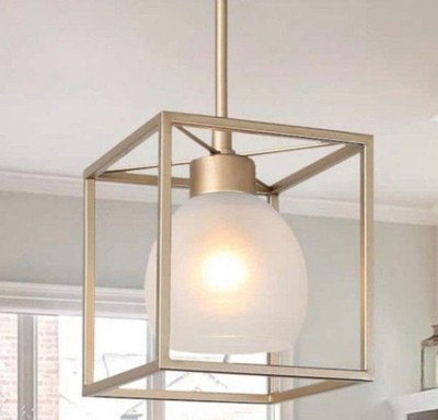 Uolfin Modern Lantern Island Pendant Light Eicy 1-Light Gold Cage Chandelier