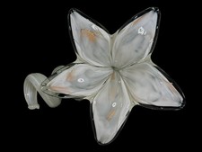 White and Clear Blown Glass Flower Figurine with Curled Stem - 6 Inch