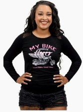 Ladies Long Sleeve My Bike Makes Me Happy Shirt - USA Made - 7194