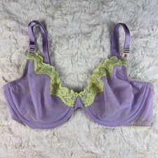 Victoria’s Secret Tease Unlined Demi Bra Purple Sheer Mesh Green Lace 32DDD NWT