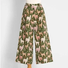 Princess Highway x ModCloth Valley of Llamas Culottes Green AU 6 US 2