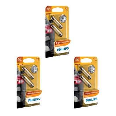 3x Philips Standard Festoon T105x43 10W 12V Autolampen Glühlampen