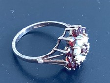 STERLING SILVER OPAL & GARNET CLUSTER RING SIZE K VINTAGE JEWELLERY