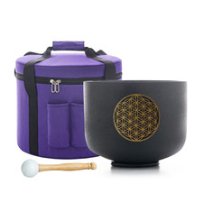 528Hz C Note 8 Inch Chakra Black Frosted Quartz Crystal Singing Bowl with Case