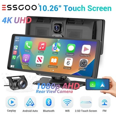 ESSGOO 10.26'' Dashcam 4K Carplay Car TouchScreen DVR Kamera mit IOS Android Wifi