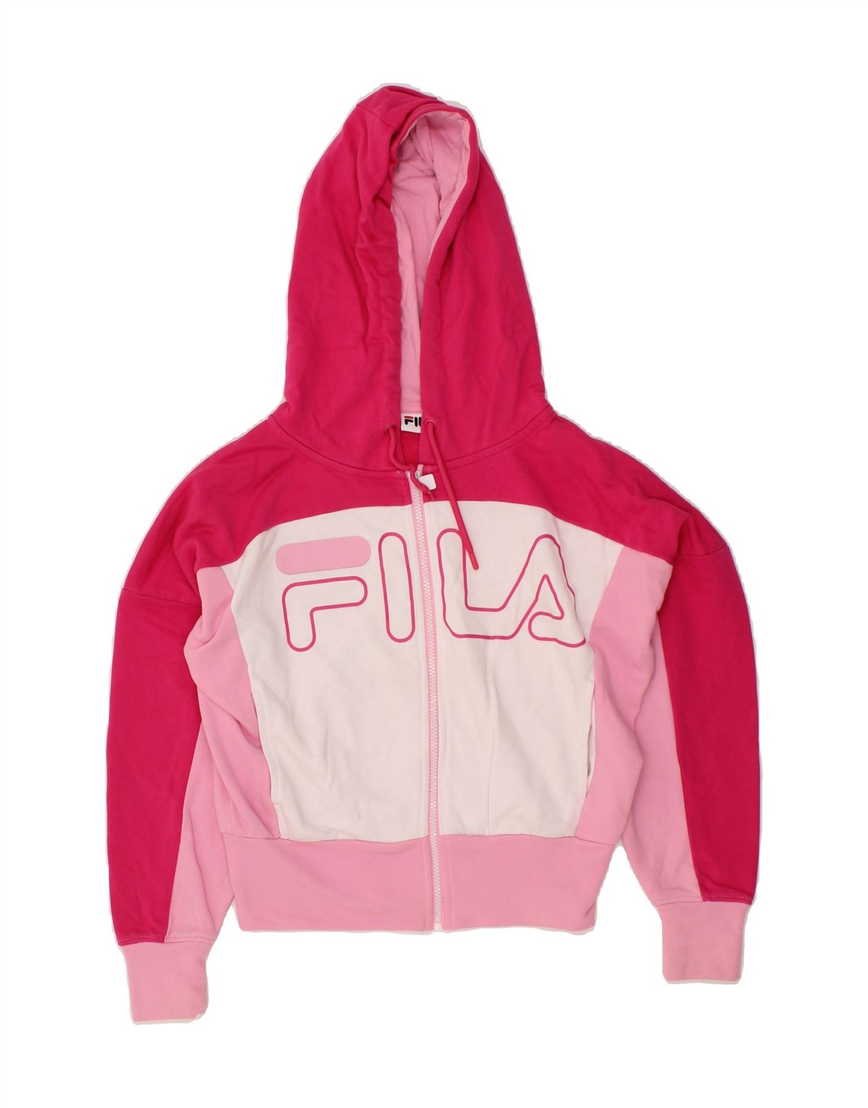 Felpa con cappuccio FILA donna oversize crop grafica zip UK 6 XS rosa CG26