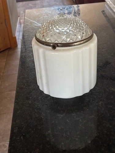 Antique Vintage Art Deco Skyscraper Milkglass Ceiling Lamp Light Globe