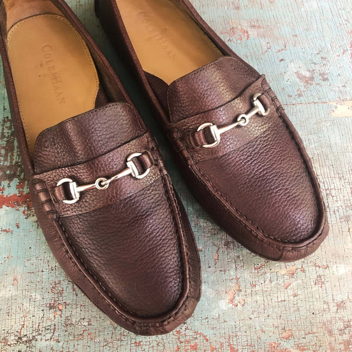 COLE HAAN Brown PEBBLED Leather DRIVING MOCCASINS Horsebit  display picture 1