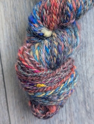 textured handspun art yarn multicolored red blue weaving felt crochet knit Saori