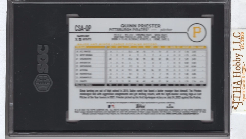 2024 Topps Chrome Sapphire Quinn Priester - Autograph Orange SGC Gem Mint 10 - Image 2 of 3