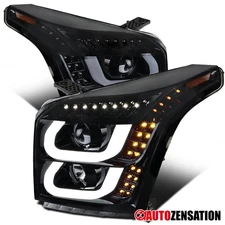 Fit 2015-2020 GMC Yukon XL Smoke Black LED Bar Projector Headlights Left+Right