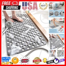 Stylish Gray Non-Slip Bath Mat with Suction Cups Hygiene Comfort 30x17