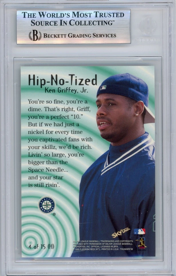1999 Skybox Thunder KEN GRIFFEY JR. Hip-No-Tized #4 MARINERS HOF BGS 8.5 N454 - Image 2 of 3