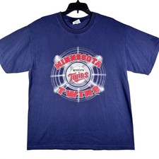 VINTAGE 2002 Minnesota Twins T-Shirt Mens Large Navy Blue MLB Baseball Graphic