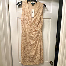 Lauren Ralph Lauren Beige Floral Lace V-Neck Sheath Knee Dress Sleeveless 10