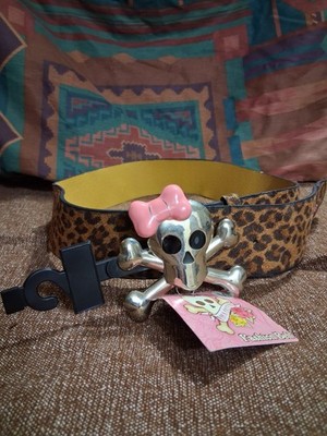Brand New VINTAGE SKULL LEOPARD Print Y2K Emo, bling, Belt, Buckle PINK COOKIE