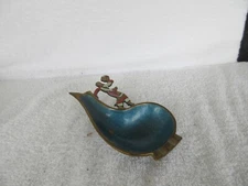 Vintage Enameled 6" Footed Brass Ashtray With Lady Dancer ~ Made in Israel!!