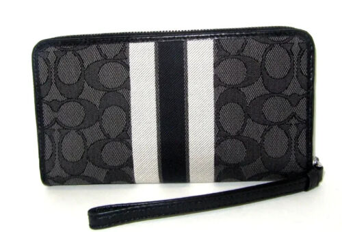 Coach New C9073 Dempsey Patch Large Phone Wallet Smoke Signature Black Leather - Picture 4 of 6