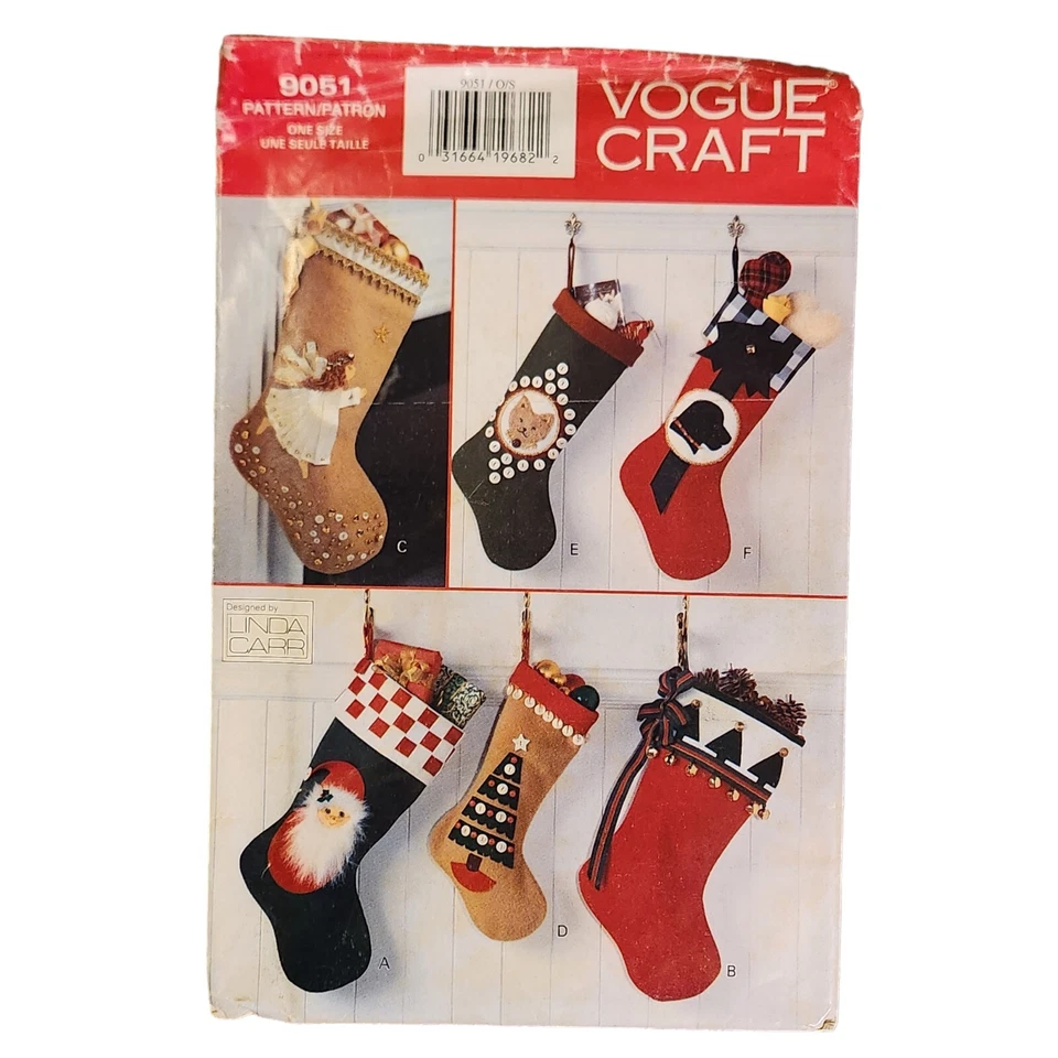 Vogue Craft Pattern 9051 Linda Carr Christmas Stockings Uncut Vintage 1994 - Image 2 of 4