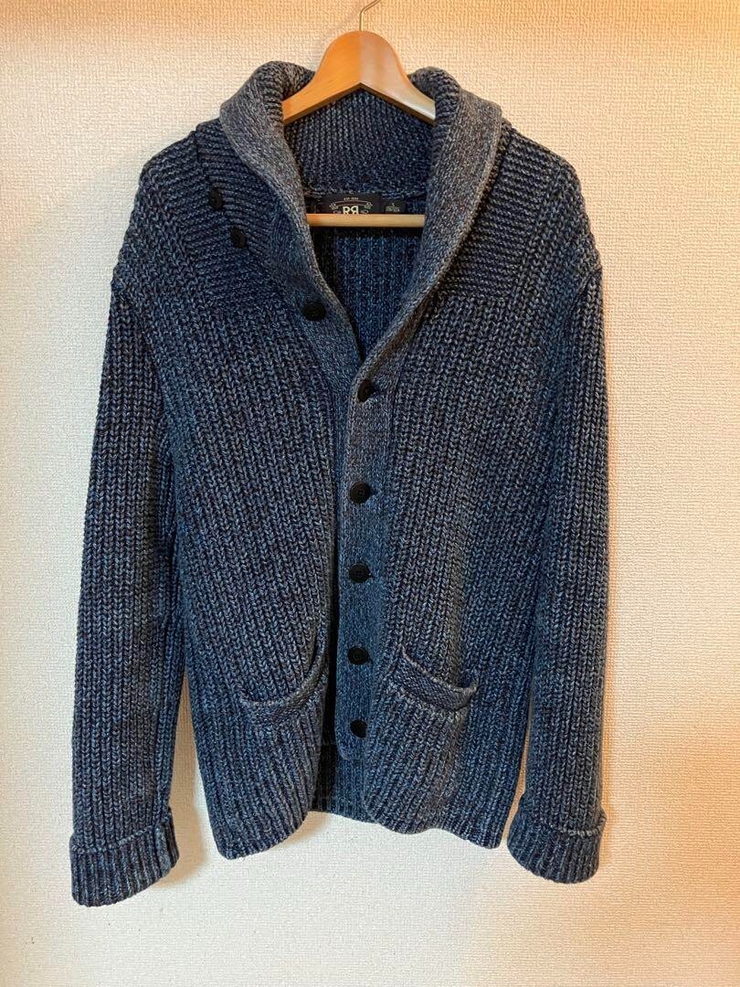 RRL RALPH LAUREN men's indigo-dyed shawl cardigan size S RRL RALPH LAUREN men's indigo-dyed shawl cardigan size S