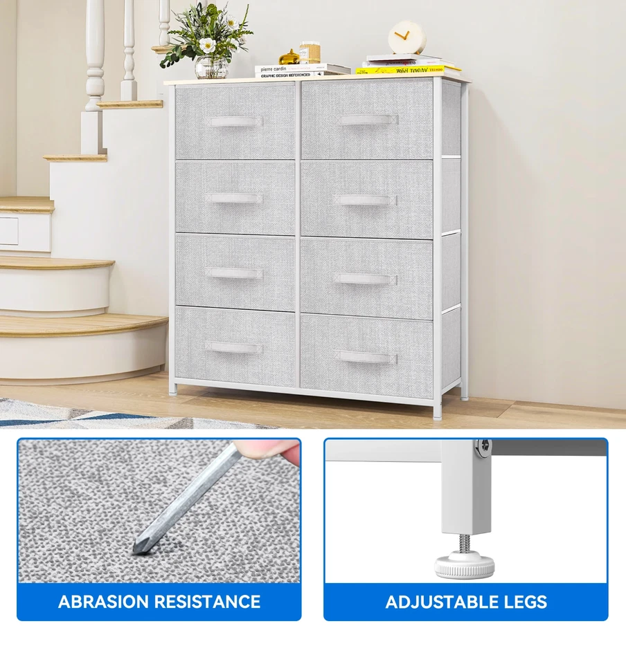 Comoda Para Habitacion Con 8 Cajones Gris Blanco Muebles El Dormitorio Ropa NEW - Image 4 of 4