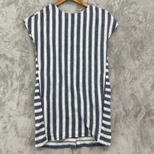 Madewell Women's XS Linen Blend Stripe Play Button Back Sheath Dress Beachy