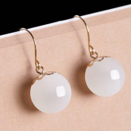 Natural10mmMulticolorJadeEarrings–925SilverHookDangleHandmadeGift