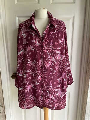 Weiß Hirsch Blumen Lagenlook Riegelärmel Hemd Bluse Größe 18/20