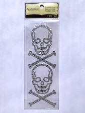 4 LARGE HALLOWEEN SKULL  CROSS BONES RHINESTONE STICKERS GLITTER ACCENT STICKER