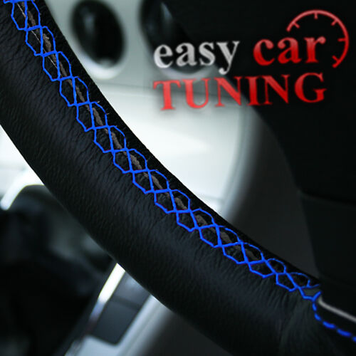 For Land Rover Freelander 2 06-2014 Black Real Leather Steering Wheel Cover Blue - Picture 1 of 8