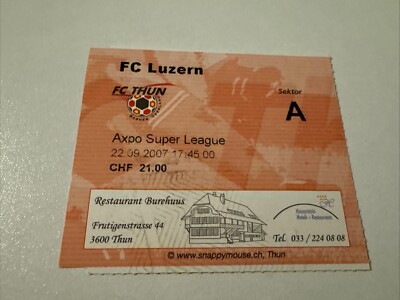 Sammlerticket Eintrittskarte FC Luzern - FC Thun # Super League Saison 2007/2008