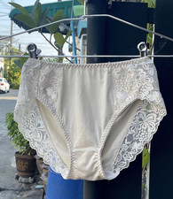 Sheer Floral Nylon Full Coverage Bikini Vtg Coffee Silky Polyester Panty Sz.6/M