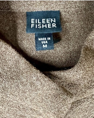 EILEEN FISHER Medium 100% Wool Cardigan Jacket Sweater High Collar Taupe Brown - Picture 5 of 24