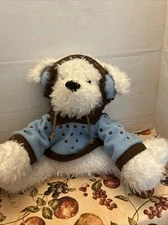 HugFun Scruffy Shaggy Fur White Dog Wearing Earmuffs & Sweater Plush Animal Toy