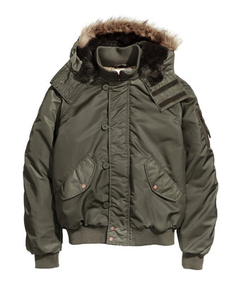 H&M Herren Winterjacke mit Kapuze Jacke XL khakigrün 69,99