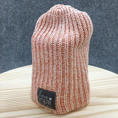Love Your Melon Winter Beanie Hat Womens Orange OS Adjustable Knitted Cotton