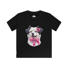 Dog Lover Kids Tee with Smiling Dog and Pink Bows