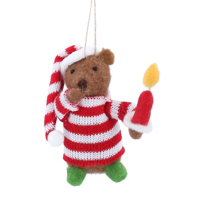 Gisela Graham Wollfilz Bär Nachthemd & Mütze Christbaumschmuck zum Aufhängen