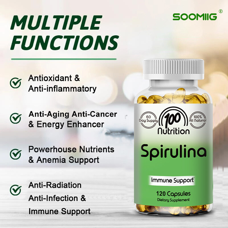 Spirulina Biologica 700mg 120 Capsule Vegan Detox Perdita Peso Supporto Immunitario foto 2