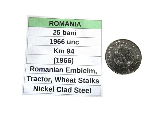 Romanian Coin 1 Leu | Tractor | Sun | Mountains | Romania | 1966